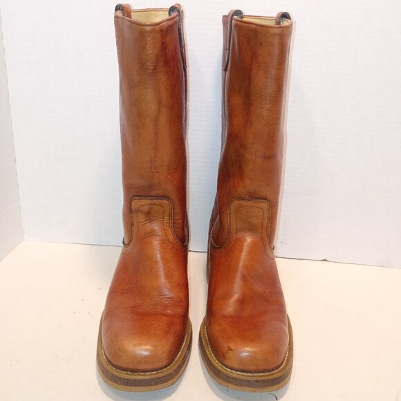 '80s DINGO 8.5M/10W Campus Moto Boots 7205 Square Toe Tan Leather *Almost-New - Picture 6 of 15